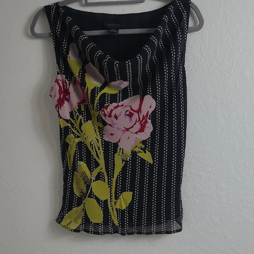 The Limited Black Floral Sleeveless Blouse Silk Size L
